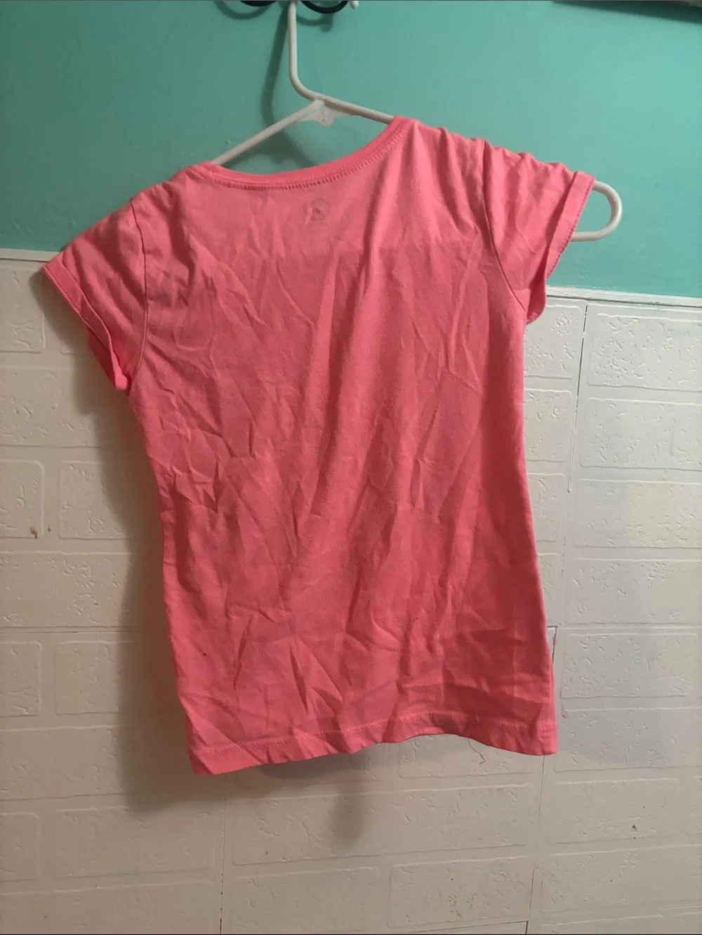 Hobie Pink Girls' Short Sleeve Tee with Blue Heart Dolphin Graphic